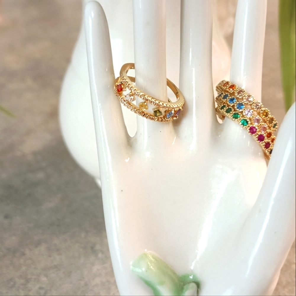🌈New Rainbow CZ Ring & (2) Matching Rainbow CZ Bands (6)🌈 - Picture 12 of 14
